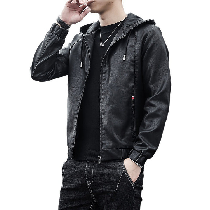 Herren Modische Kunstlederjacke mit verstellbarer Kapuze Echo Archiv