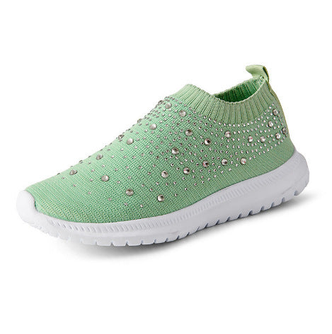 Damen nan gestrickte Slipper-Sneaker mit Strassbesatz und elastischem Einstieg Echo Archiv