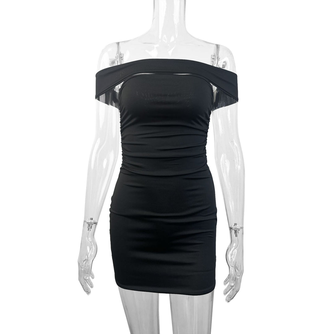 Damen Figurbetontes Wickelkleid mit schulterfreiem Design und Raffung Echo Archiv