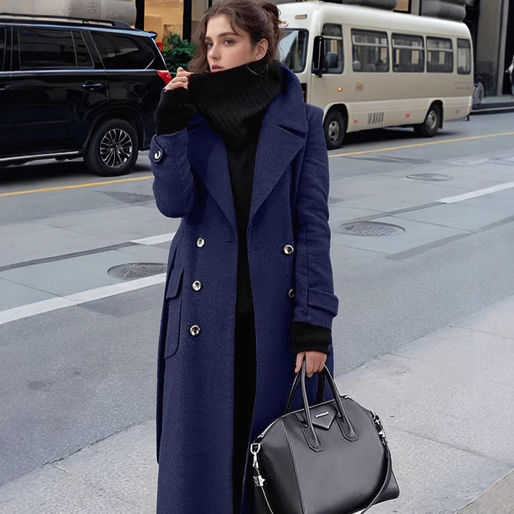 Damen nan eleganter Maxi-Wollmixmantel mit doppelreihiger Knopfleiste, weitem Reverskragen und aufgesetzten Taschenklappen Echo Archiv