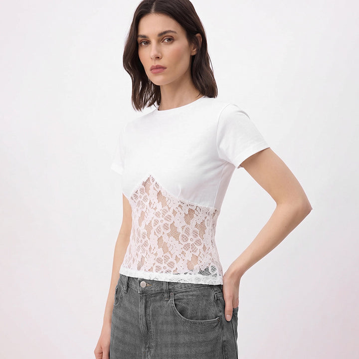 Damen Elegantes Oberteil aus Spitze und Jersey Echo Archiv