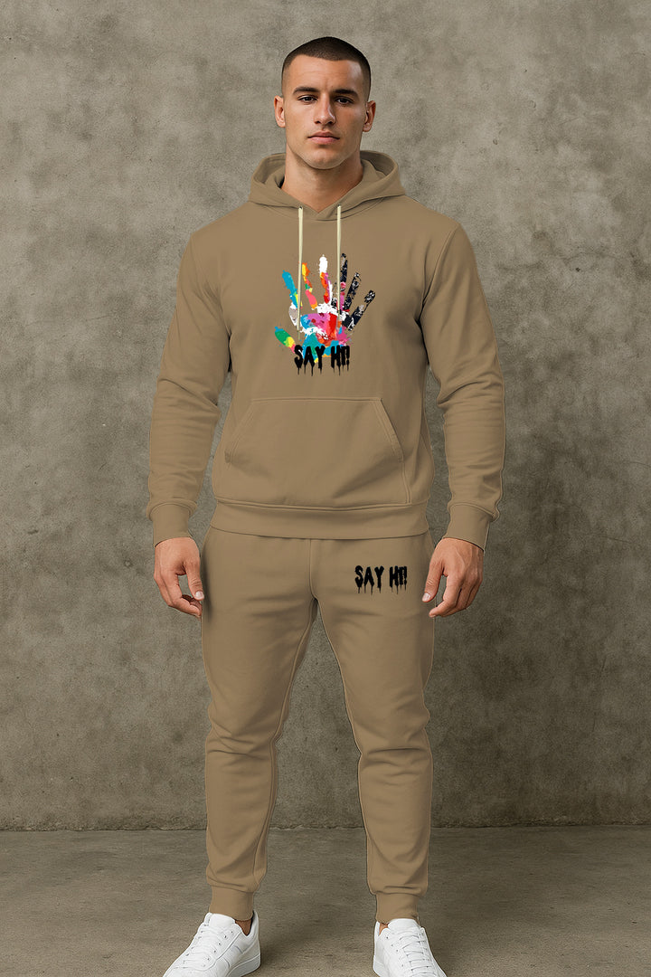 Herren lässiger Kapuzenpullover mit passender Jogginghose und grafischem Print Echoarchiv