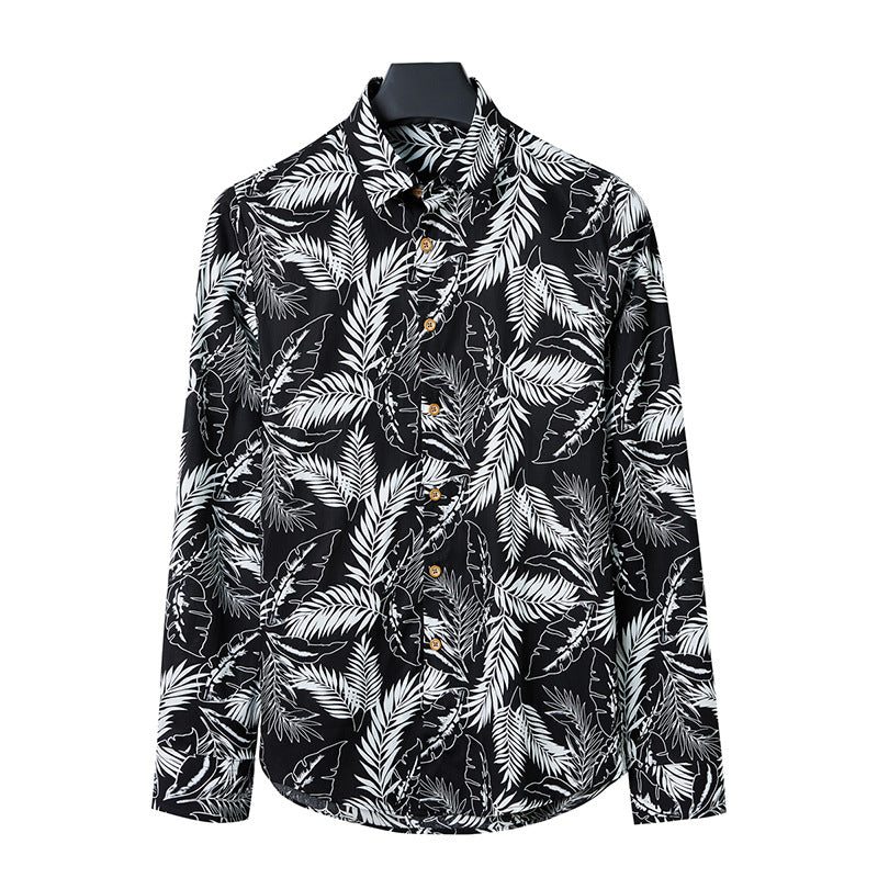 Herren Langarmhemd Tropischer Blattprint – Arvello