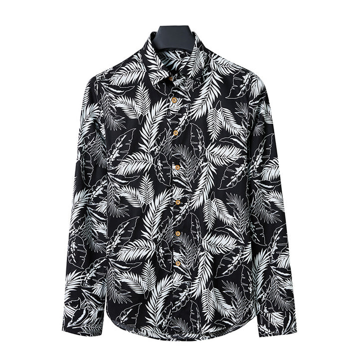 Herren Langarmhemd Tropischer Blattprint – Arvello