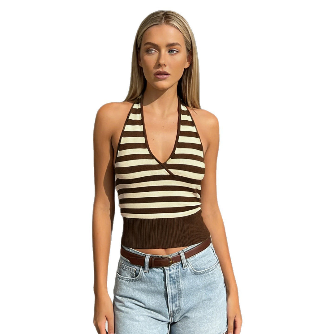 Damen sportliches Crop-Top mit verstellbarem Rückendesign und kontrastierenden Streifen Echo Archiv