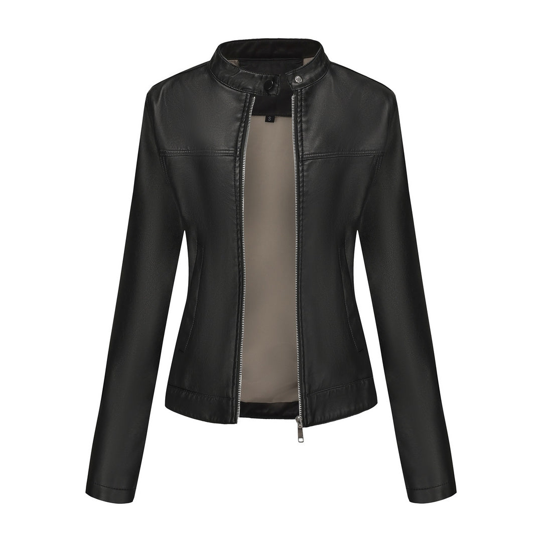 Damen nan taillierte Kunstlederjacke mit Stehkragen, verdecktem Reißverschluss und cleanem Minimaldesign Echo Archiv