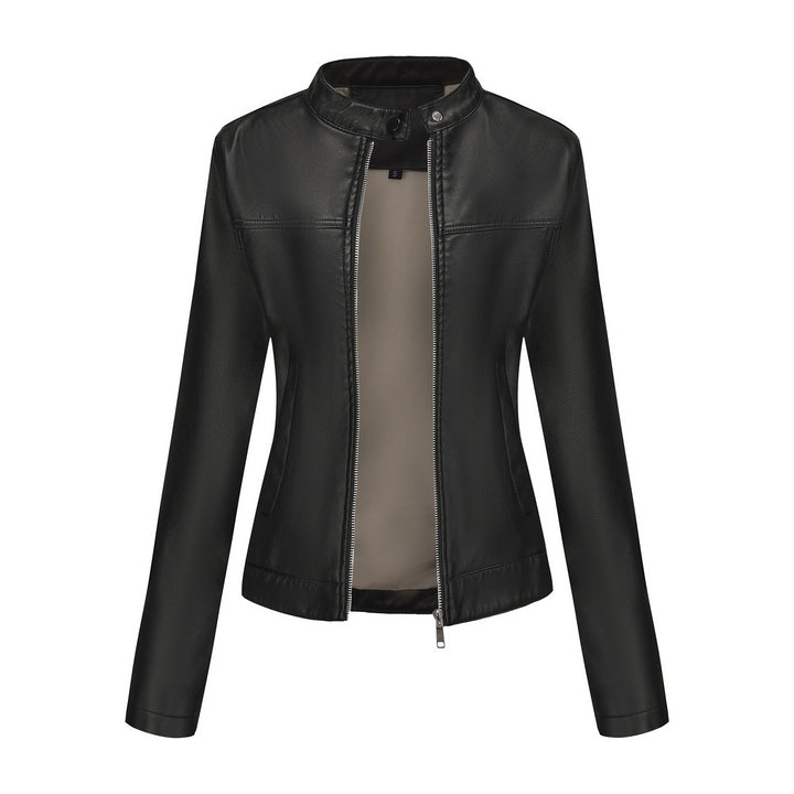Damen nan taillierte Kunstlederjacke mit Stehkragen, verdecktem Reißverschluss und cleanem Minimaldesign Echo Archiv