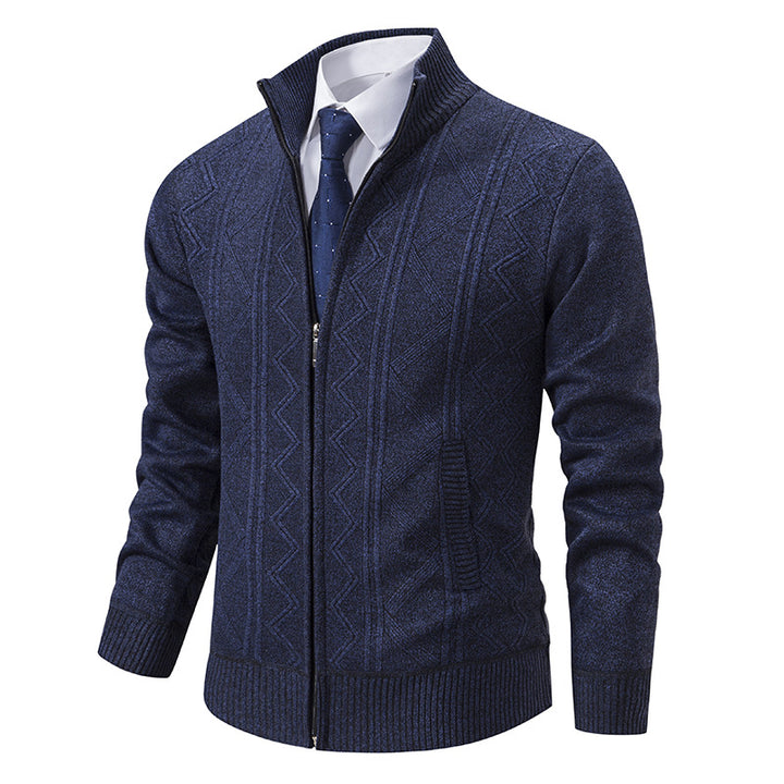 Herren nan Strickjacke mit Reißverschluss, Stehkragen und strukturierter Zopfmuster-Optik Echo Archiv