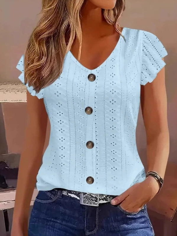 Damen luftige Bluse mit filigranem Lochmuster und Knopfdetails Echo Archiv