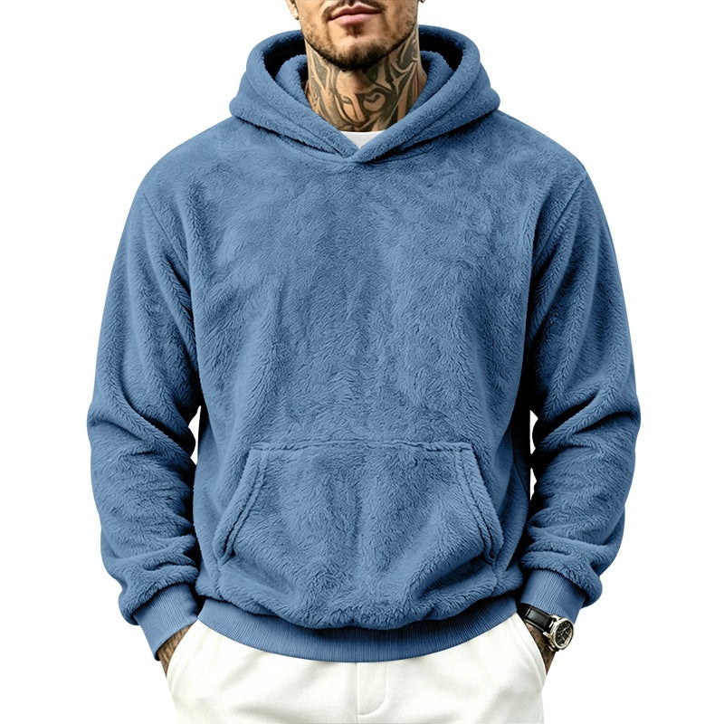 Herren Kuscheliger Fleece-Hoodie mit Kängurutasche und geripptem Saum – Cavarno