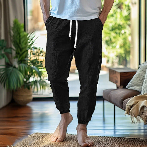 Herren lässige Leinenhose mit elastischem Bund und praktischen Taschen Echoarchiv