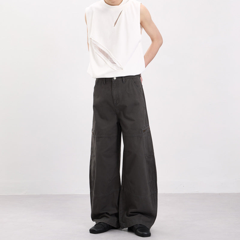 Herren Weite Twill-Palazzo-Cargohose mit tiefem Schritt, Knieabnähern und Utility-Taschen Echo Archiv