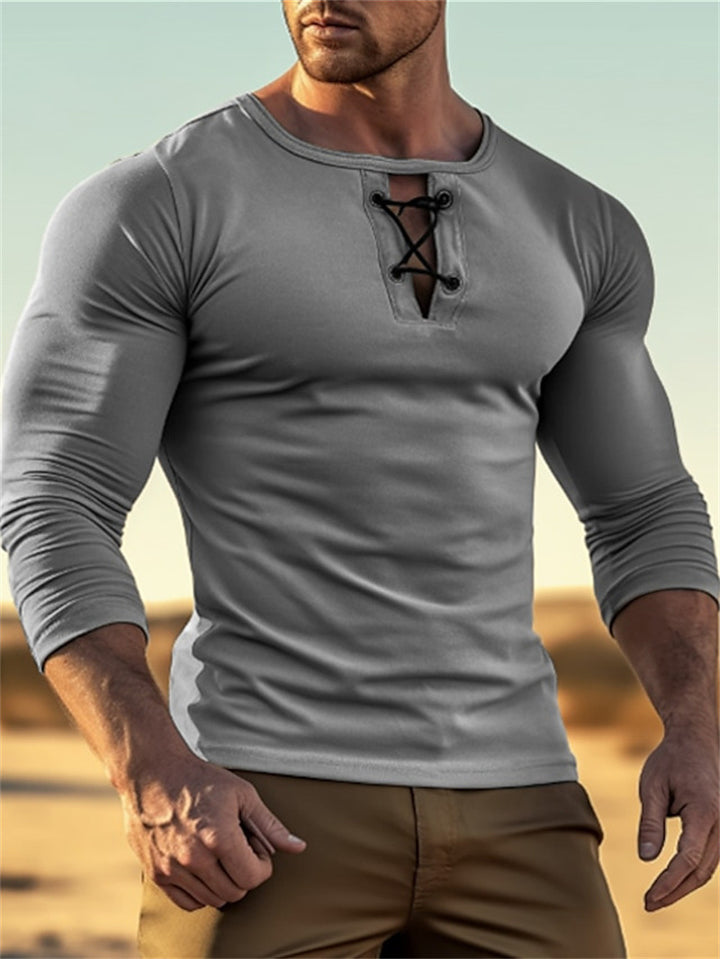 Herren Langarmshirt mit dekorativem Schnürverschluss Echoarchiv