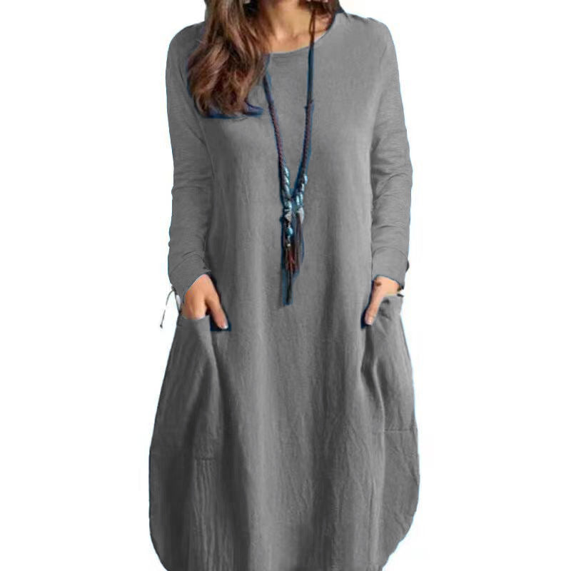 Damen lässiges Freizeitkleid mit seitlichen Taschen und Rundhalsausschnitt Echo Archiv