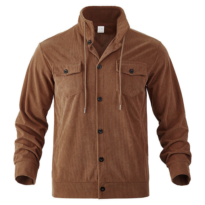 Herren nan funktionale Cord-Hemdjacke mit hohem Stehkragen, Kordelzug und aufgesetzten Pattentaschen Echo Archiv