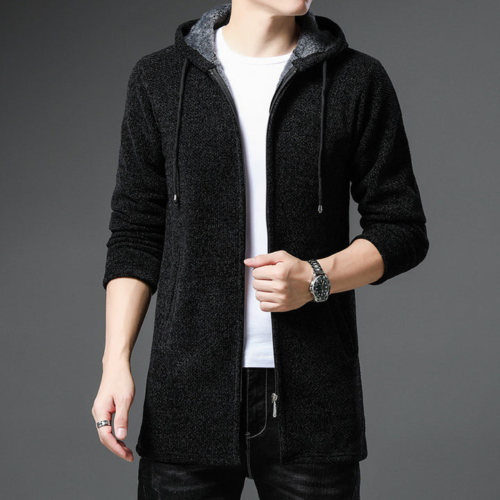 Herren nan urbaner Kapuzen-Strickmantel mit Teddyfutter, verdecktem Reißverschluss und seitlichen Eingrifftaschen Echo Archiv