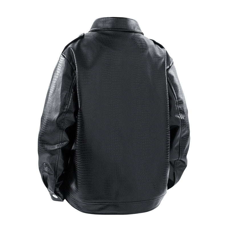 Herren Kunstleder-Überhemdjacke im Biker-Blend mit Reverskragen, Zwei-Wege-Metallreißverschluss & verdeckten Eingrifftaschen Echoarchiv