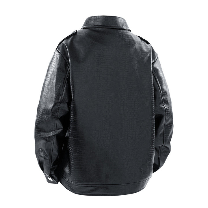 Herren Kunstleder-Überhemdjacke im Biker-Blend mit Reverskragen, Zwei-Wege-Metallreißverschluss & verdeckten Eingrifftaschen Echoarchiv