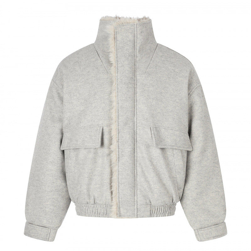 Damen Kurzer Wollmix‑Blouson im Flight‑Style mit Teddyfutter und aufgesetzten Pattentaschen Echo Archiv