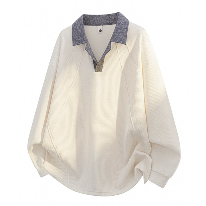 Unisex Oversize-Strickpullover mit kontrastierendem Polokragen und Halbsteg-Knopfleiste Echoarchiv