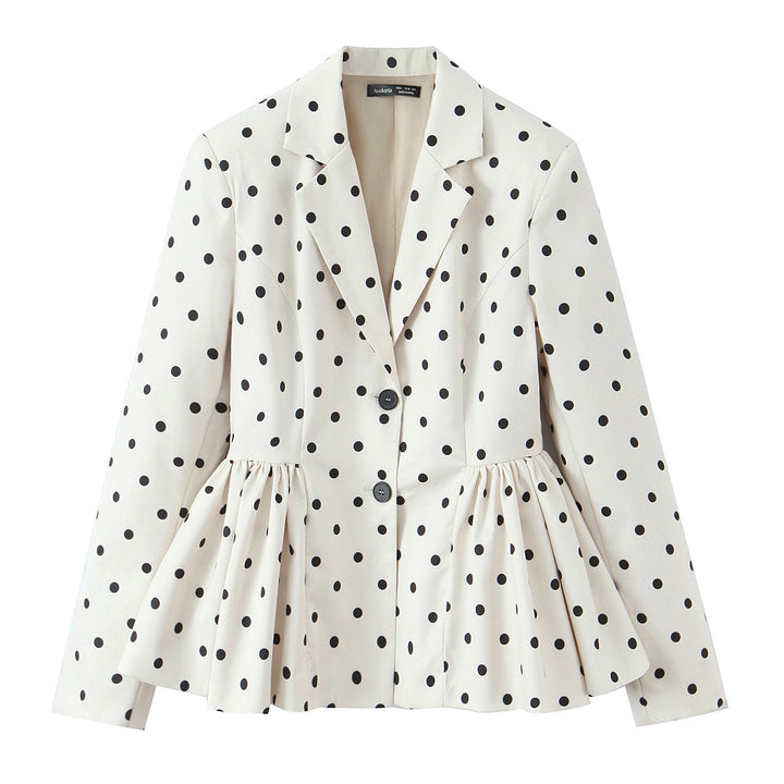 Damen Gepunkteter Peplum-Blazer mit Reverskragen und Taillenraffung Echoarchiv