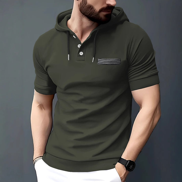 Herren Kurzarm-Hoodie Poloshirt mit modischen Akzenten Echoarchiv