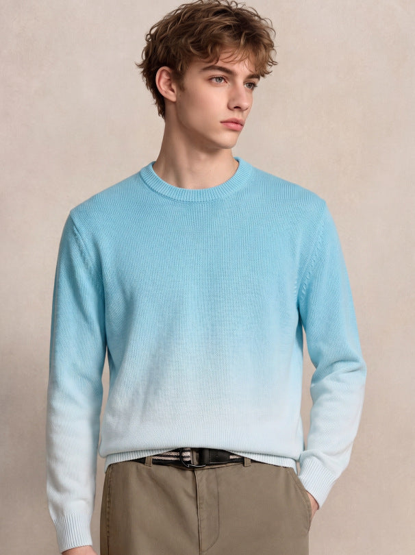 Herren Feinstrick-Pullover mit Dip-Dye-Effekt und Rundhalsausschnitt Echoarchiv