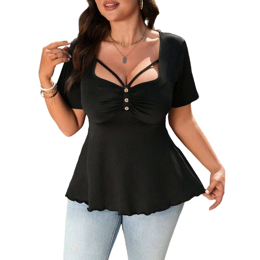 Damen stilvolles T-Shirt mit dekorativen Cut-Outs und Knopfdetails Echo Archiv