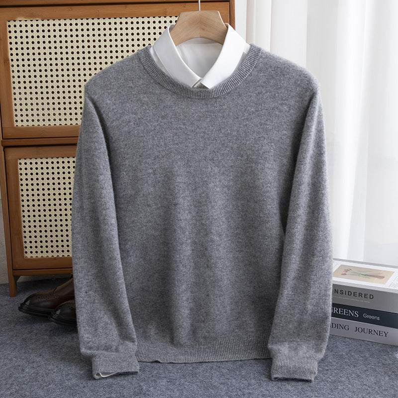 Herren Schlichter Rundhals-Feinstrickpullover kaschmirähnliche Haptik mit gerippten Abschlüssen Echoarchiv