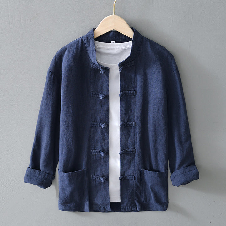 Herren nan leichte Leinenjacke im traditionellen chinesischen Stil mit Stehkragen und Knotenverschlüssen Echo Archiv