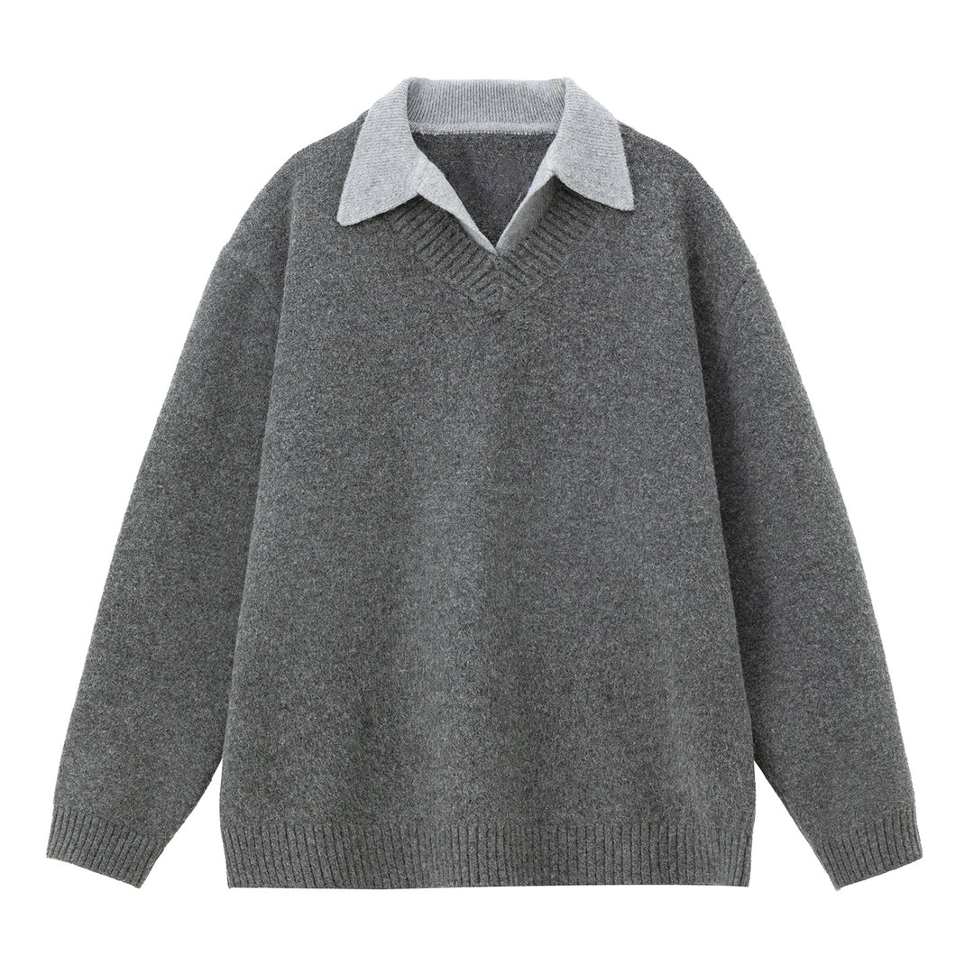 Unisex Oversize Wollmix-Strickpullover mit kontrastierendem Hemdkragen Echo Archiv