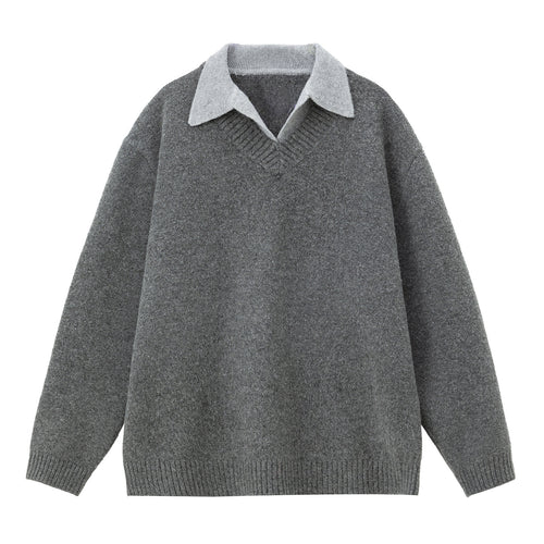Unisex Oversize Wollmix-Strickpullover mit kontrastierendem Hemdkragen Echo Archiv