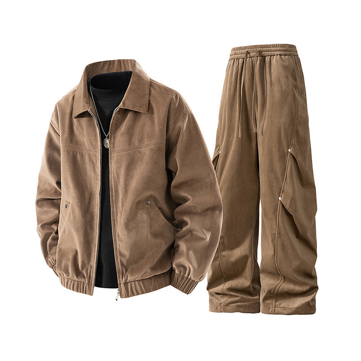 Leichte Harrington-Jacke für Herren im Wildleder-Look mit Hemdkragen, durchgehendem Reißverschluss und elastischem Saum – Taviero