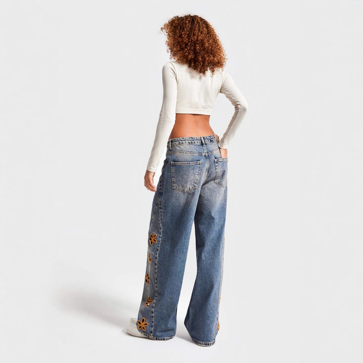 Damen weite Jeans mit floralem Stickdesign Echo Archiv
