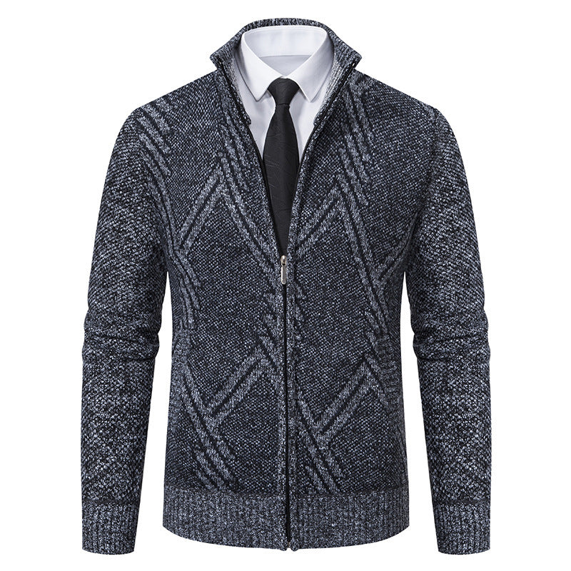 Herren elegante Strickjacke mit strukturiertem Zopfmuster und hochschließendem Kragen Echoarchiv