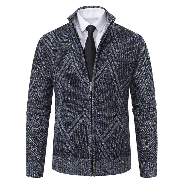 Herren elegante Strickjacke mit strukturiertem Zopfmuster und hochschließendem Kragen Echoarchiv