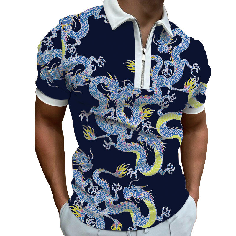 Herren Poloshirt mit modernem grafischen Muster und Reißverschluss Echoarchiv