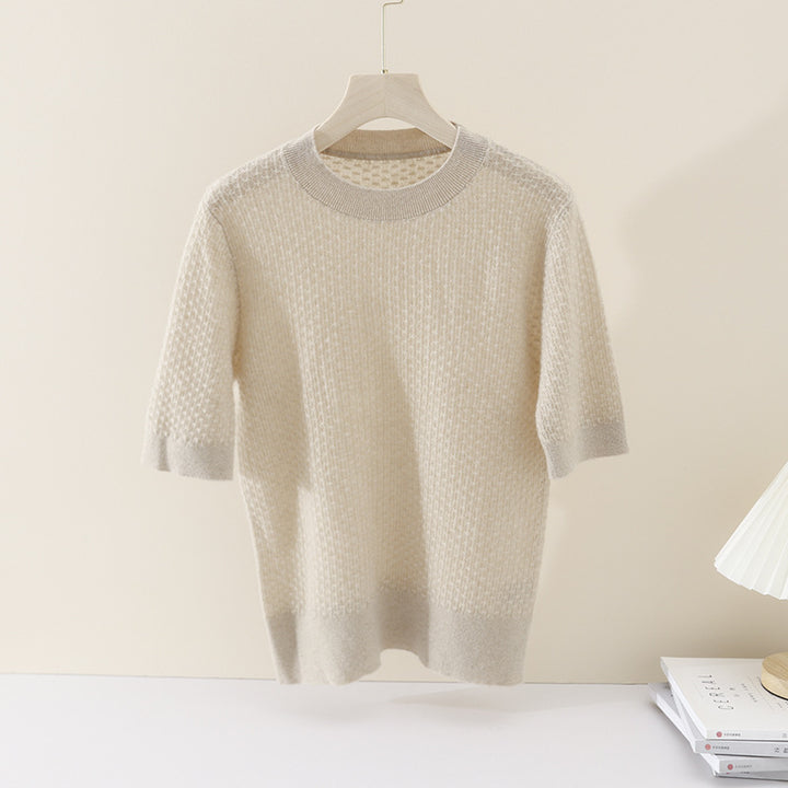 Damen Kurzärmeliges Feinstrickshirt mit Ajourstruktur und geripptem Saum Echo Archiv