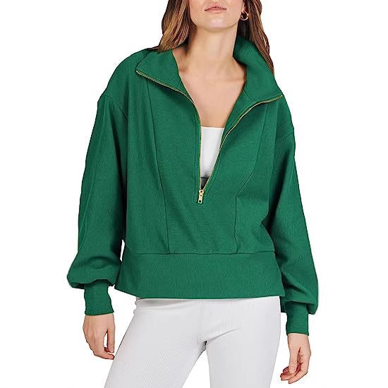 Damen Halb-Zip Kragen Entspannt Sweatshirt Pullover mit Rippbund und -manschetten Echoarchiv