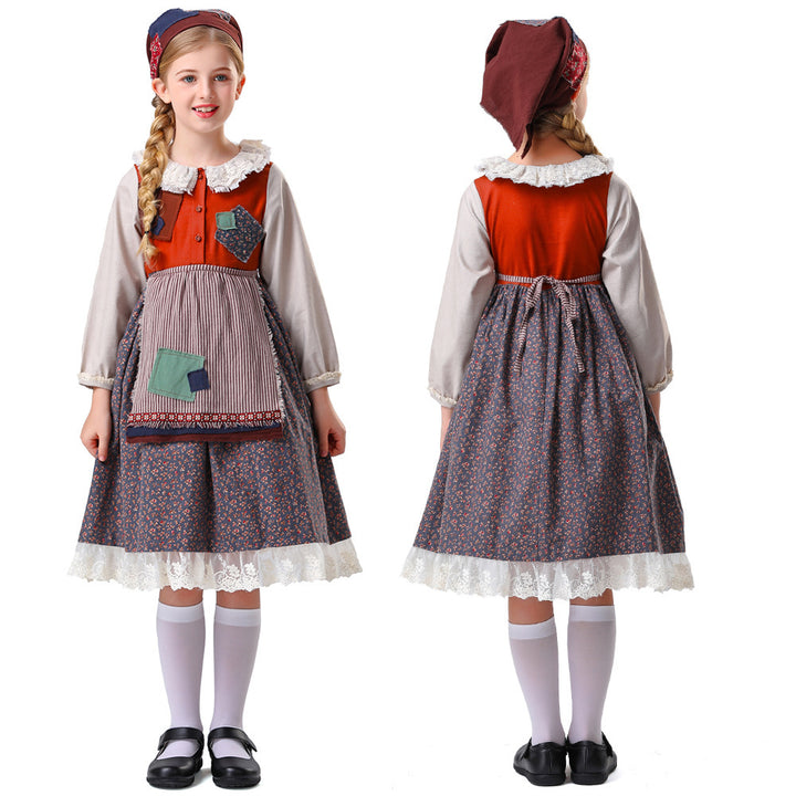 Damen nan vintageinspiriertes Rüschenkleid mit abnehmbarer Schürze und Spitzenbesatz Echo Archiv