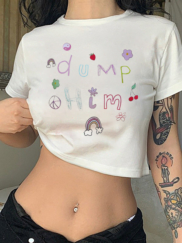 Damen Crop-T-Shirt mit kreativem Motiv und figurbetontem Schnitt Echo Archiv