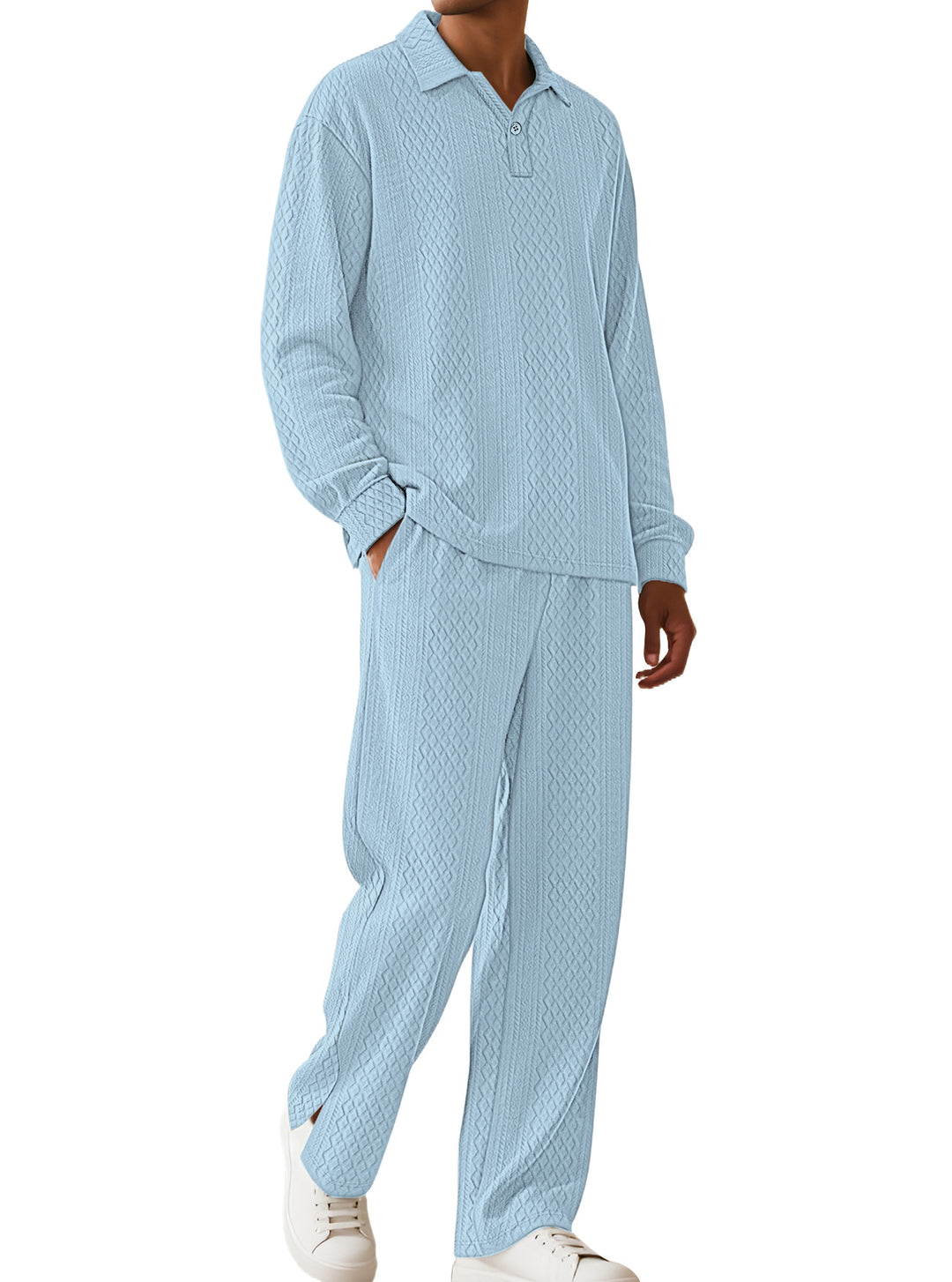Herren nan Jacquard-Strickset mit Polokragen, legerer Passform und gerader Hose Echo Archiv