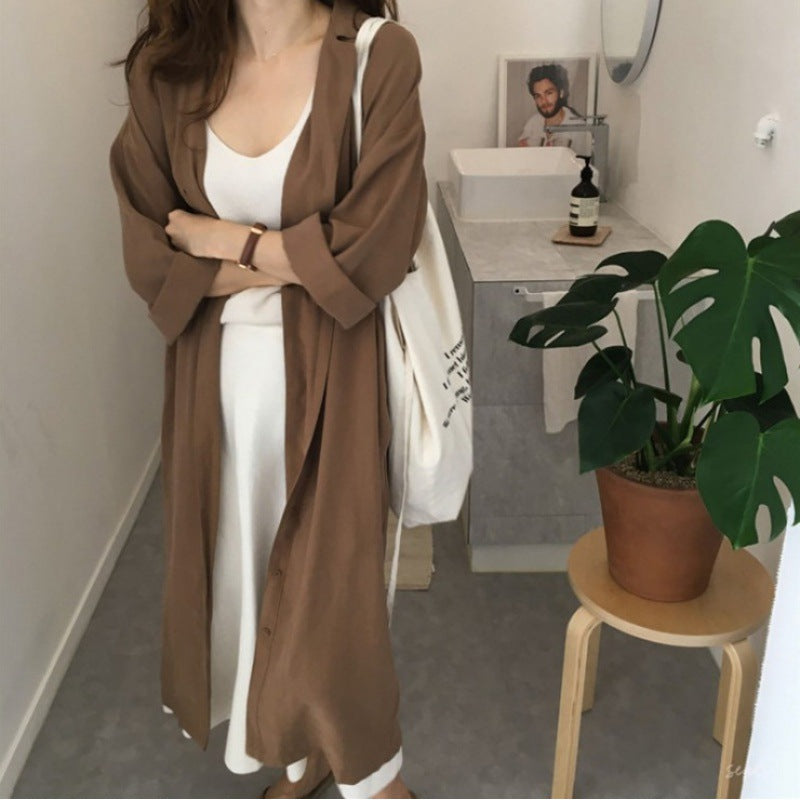 Damen Hemdblusenkleid mit Bindegürtel und lässigen Dreiviertelärmeln – Lunéa