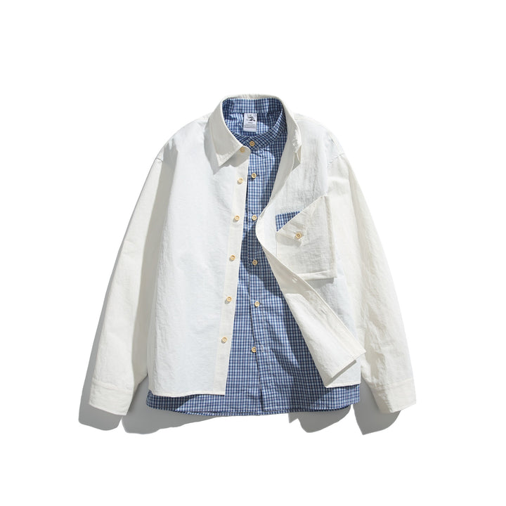Herren Boxy-Overshirt im Layer-Look mit kariertem Innenfutter, Brusttasche und Holzknöpfen Echoarchiv