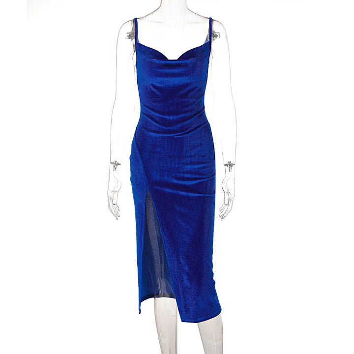 Damen Elegantes Satin-Midikleid mit Drapierung und Seitenschlitz Echo Archiv