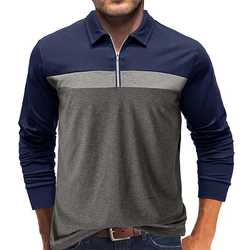 Herren Langarm Poloshirt mit modernem Reißverschluss und Farbakzent Echoarchiv