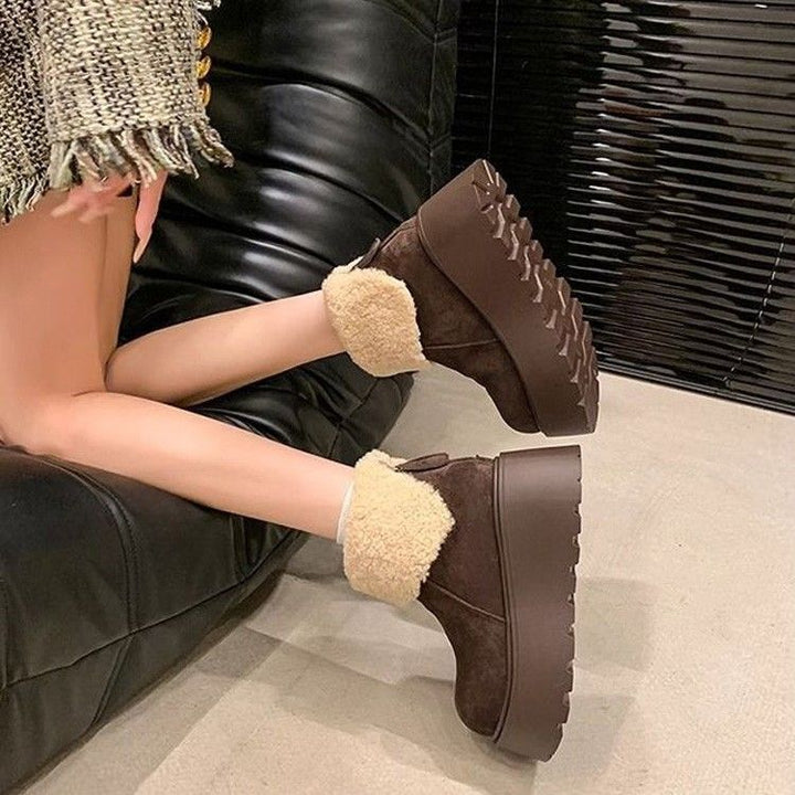 Damen Gefütterte Plateau-Ankleboots mit Teddykragen und grober Profilsohle – Avérine