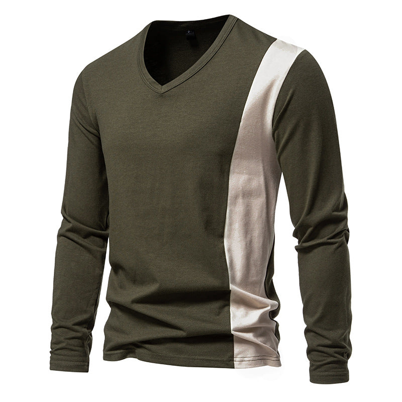 Herren Modernes Langarmshirt mit V-Ausschnitt und Farbblockdesign Echoarchiv