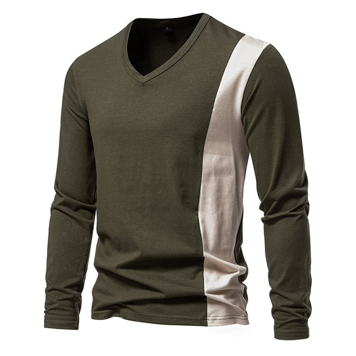 Herren Modernes Langarmshirt mit V-Ausschnitt und Farbblockdesign Echoarchiv