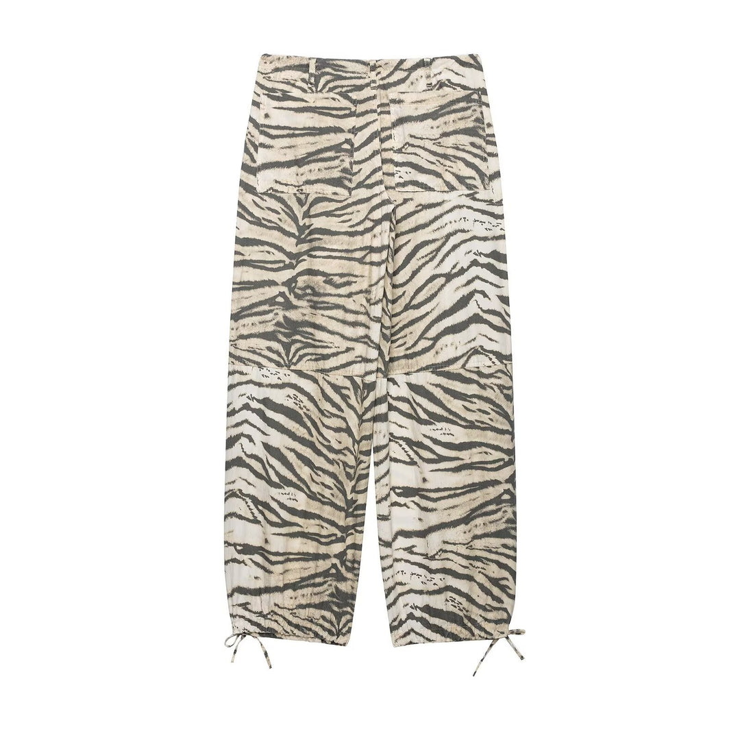 Damen Leichte weite knöchellange Hose mit Tunnelzugbund und Zebra-Print Echo Archiv